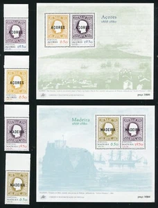 Hojas y estampillas de recuerdo de Portugal Azores y Madeira 1980 montadas sin montar o nunca montadas - Imagen 1 de 4