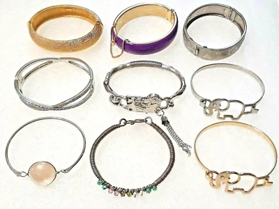 Hinged locking wide bangle bracelets. Monet + more. Elephant, stones, silver + - Изображение 1 из 4