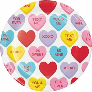 Candy Hearts Valentine 7 Inch Paper Plates Valentines Day Decorations - Picture 1 of 2