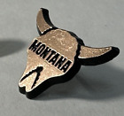 Montana Buffalo Bison Horns State MT USA Plastic Head Vintage Hat Lapel Pin