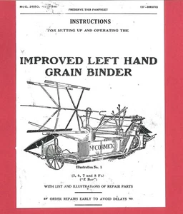 IH McCormick Improved Left Hand Grain Binder Owner's / Parts Manual 5 6 7 8 ft - Picture 1 of 14