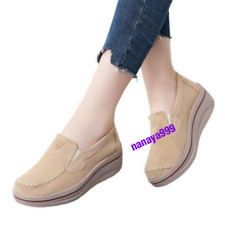 Women Slip On Platform Wedge Heel Creepers Suede Fabric Comfort Casual Shoes