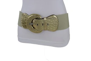 New Sexy Women Metallic Gold Color Wide Elastic Fashion Belt Plus Size M L XL - Picture 1 of 24