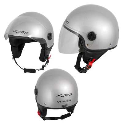 A-PRO Open Face Jet Helmet Moped Motorbike Scooter Antiscratch Visor Silver M