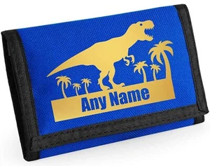 Personalisierte blaue Geldbörse mit Münzfach Dinosaurier-Design für Jungen Kinder - Bild 1 von 10