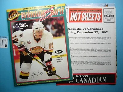 Cartel Patrick Roy 1992 Vancouver Canucks Montreal Canadiens Program Pavel Bure Foto 1 de 4
