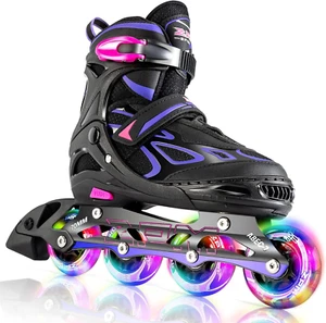 Vinal Girls Adjustable Flashing Inline Skates, All Wheels Light Up, Fun Illumina - Picture 1 of 11