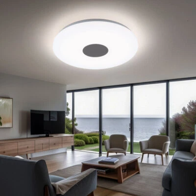 GLOBO Deckenleuchte Wohnzimmerleuchte Deckenlampe LED rund Chrom weiß satiniert Küche