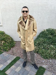 MEN'S GENUINE SHEEPSKIN FUR COAT COLLAR PEA COAT JACKET SZ 36 - Picture 1 of 11