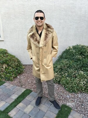 MEN'S GENUINE SHEEPSKIN FUR COAT COLLAR PEA COAT JACKET SZ 36 - Image 1 of 4