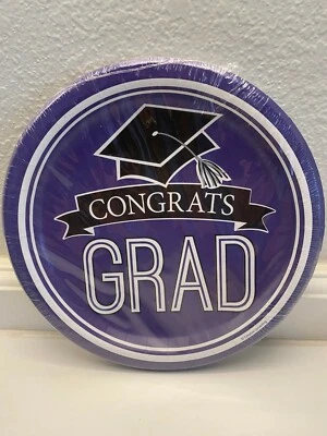 Congrats Grad Dinner Plates 18- 8 3/4" Premium Strength Purple Graduation  - Image 1 of 2