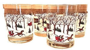 Libbey Winter Village Snow Scene Set 4 Vintage Cocktail Whiskey Glasses 14 oz - Picture 1 of 10
