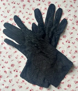 Guantes bordados elegantes negros antiguos vintage para dama - Imagen 1 de 4
