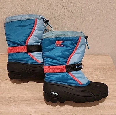 Botas de nieve de invierno Sorel Flurry para niños/jóvenes azules/rosa talla 6, ¡usadas una vez! Foto 1 de 4