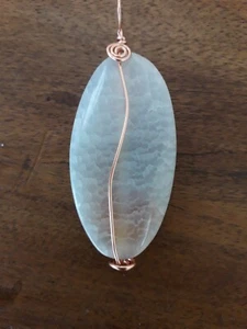 Large blue/grey agate gemstone pendant necklace non tarnish copper - Picture 1 of 4