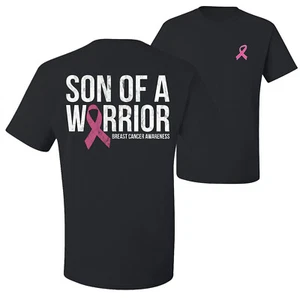 Son of A Warrior Breast Cancer Ribbon Front and Back Men Graphic TShirt - Picture 1 of 9