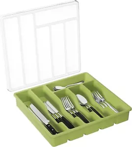 Silverware Organizer with Lid, Covered Utensil Tray for Kitchen Drawer - Picture 1 of 9