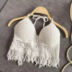 Sexy Boho Beach Holiday Camisole Halter Women Crochet Knit Swimsuit Bra Backless - Picture 1 of 21