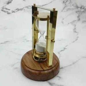 Brass Sand Timer Wood Base with Compass Nautical, Hanging Sand Clock 3 minutes - Picture 1 of 8