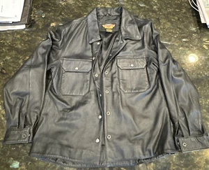 Vtg Harley Davidson Leather Shirt Jacket Women's Lg Black Biker Motorcycle - Picture 1 of 8