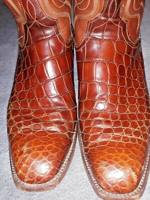 Custom T.O. Botas de caubói faroeste marrom crocodilo jacaré Stanley 8D TOE SCUFFS - Imagem 1 de 4