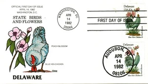 Collins handbemalt 1960 Vögel Blumen Delaware Pfirsichblüte blau Henne Huhn - Bild 1 von 1