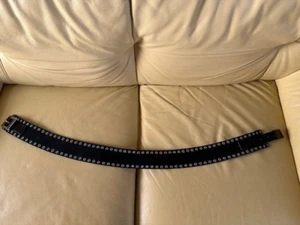PRE-OWNED WOMEN THICK LEATHER HIP BELT MADE IN ITALY COLOR BLACK WITH DEFECTS - Picture 1 of 11