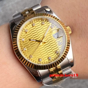 36mm/39mm NH35A Two Tone Golden Automatic Men's Watch Sapphire Fluted Bezel Date - Picture 1 of 14