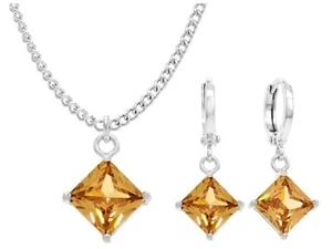 Orange Bernstein wie Prinzessin Edelstein Schmuckset 18K vergoldet funkelnder Tropfen Anhänger - Bild 1 von 6