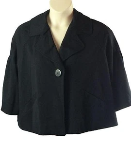 Newport News Jacket Size 14W Black Snap 3/4 Sleeve Minimalist Contemporary - Picture 1 of 7