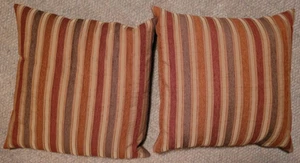Set of 2 Throw Pillows Fall Colors Orange Burgandy Greyish Striped Sofa Decorate - Picture 1 of 4