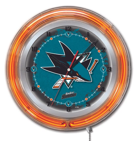 San Jose Sharks HBS Neon Orange Hockey Battery Powered Wall Clock (19") Cover