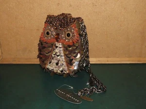 OWL PURSE MARY FRANCES BEADED METAL DISCS MOP JEWELED WHAT A HOOT VINTAGE - Picture 1 of 7