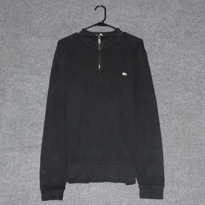 博柏利伦敦男式黑色 1/4 拉链运动衫 XL 马车徽章 Nova Check — 第 1/4 张图片