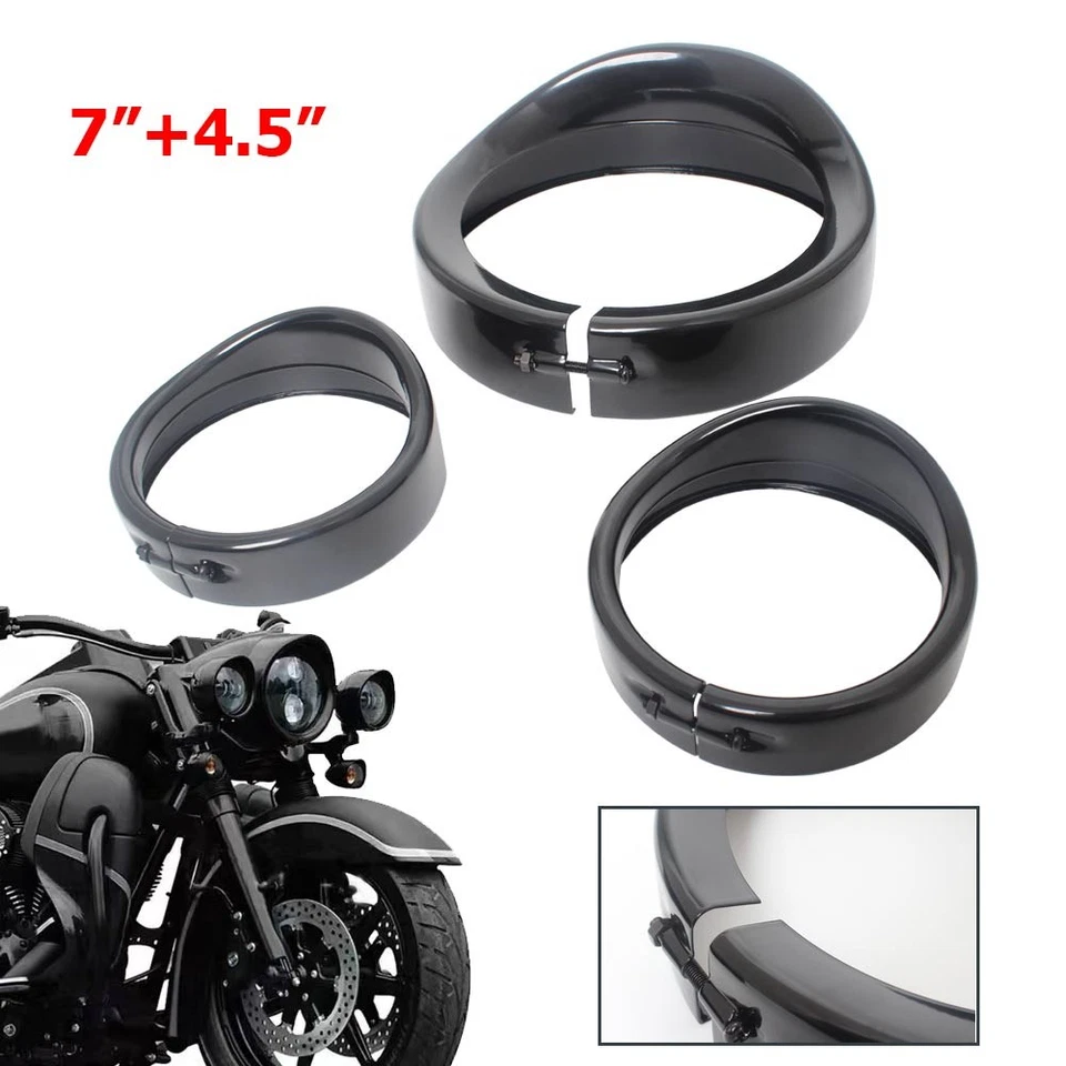 7" Headlight 4.5" Passing Fog Lamp Trim Ring Bezel Visor Cover Fit For Road King — 第 1/4 张图片