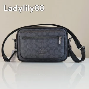 NWT Coach CZ401 Elias Crossbody In Signature Canvas Calf Leather Charcoal/Black - Picture 1 of 15