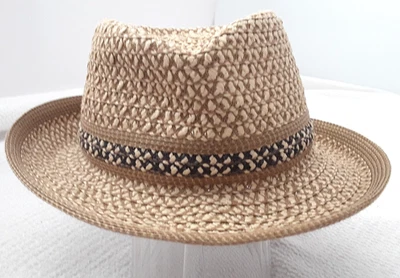 Eric Javits Hat Fedora UPF 50+ Tan Brown Classic packable Straw Squishee Sun O/S - Image 1 of 4