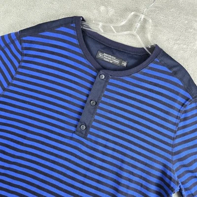 The J Peterman Company Henley Shirt Men Large Blue Black Striped Thick Designer - Image 1 of 4