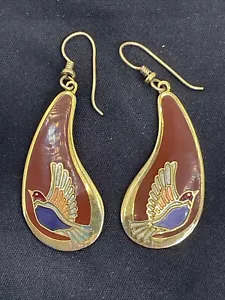Laurel Burch Emaille durchbohrte Ohrringe Schwalbe Vogel hängen - Bild 1 von 15