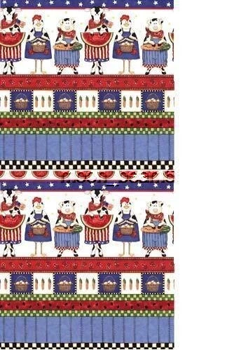 7/8 Yard Backyard BAR-B-QUE Cotton Fabric Summer Cows stars - sampler prints - Image 1 of 1