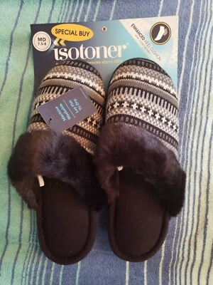 Zapatillas Isotoner para mujer 7,5,8 MD tacón acolchado suéter negro piel sintética Foto 1 de 4