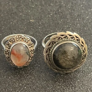 2 Vintage Sterling Silver Rings Black Stone & Yellow Stone - Picture 1 of 12