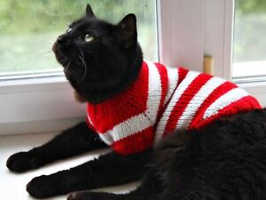Hand Knitted Cat Striped Sweater "Where is Kitty?", Where is Waldo Dog Jumper