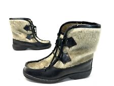 Italy Made Vintage Black Tan Fur  Moccasin Winter Boot Womens 7/38