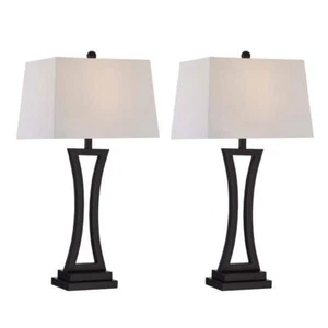 Maxax Table Lamp Set 11.5" Classic Dimmable Metal Black + White Shade (2-Pack) - Picture 1 of 9