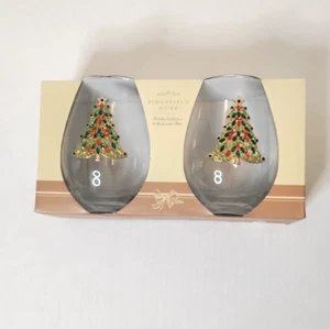 Ridgefield Home Stemless Wine Glasses Jeweled Christmas Tree 22oz Set of 2 NEW - Picture 1 of 16