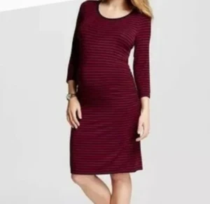 Liz Lange Maternity 3/4 Sleeve Tee Dress Berry/Navy Stripes Size M NWT - Picture 1 of 8