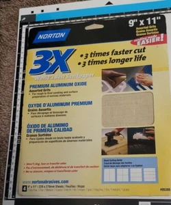 Norton 9" X 11" Abrasive Sandpaper- 3x Faster Cut, 3x Longer Life- Assorted... - Picture 1 of 2