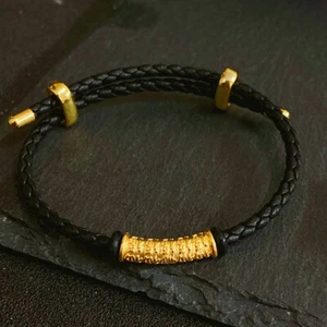 Pure 999足金 Yellow Gold Men Women Lucky Fu 福 Elbow Tube Pendant Bracelet 1PC - Picture 1 of 8