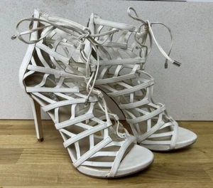 Guess White Cage Open Toe Strappy Sandals Stiletto High Heels UK 6 Eur 39 Party - Picture 1 of 9